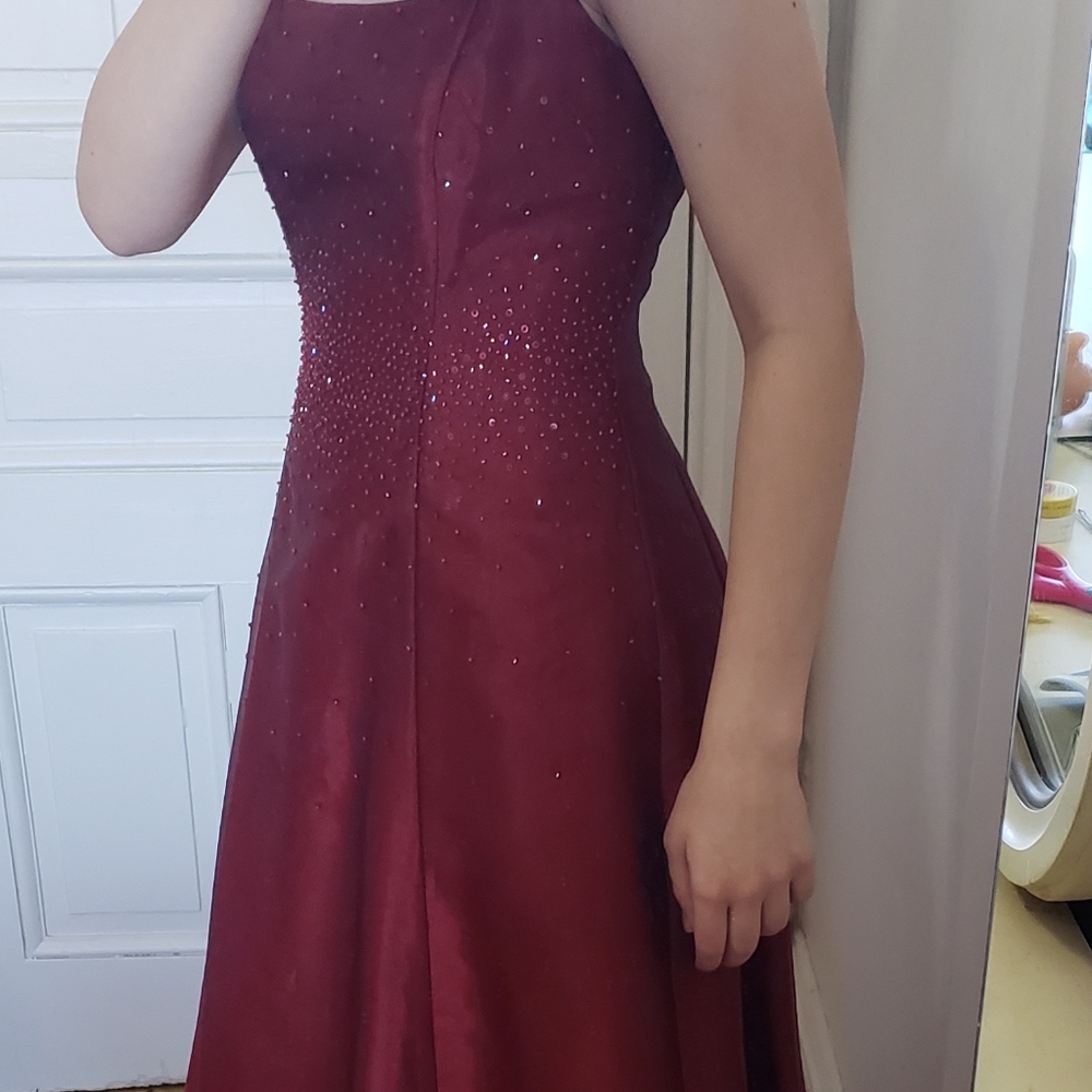 Prom/formal wine colored dress.